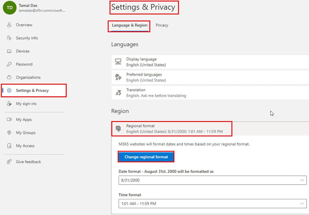 Change region format