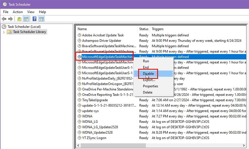 disable process in Task Scheduler