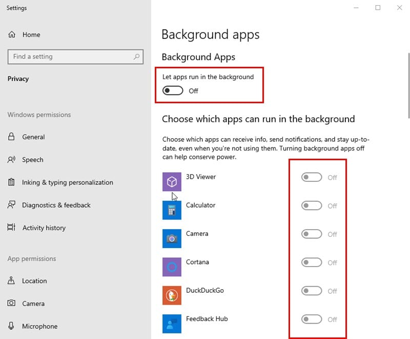 End From Windows Background Apps Settings