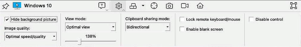 Remote desktop toolbar