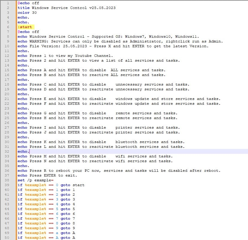 Windows Service Control code