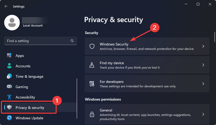 Windows security settings