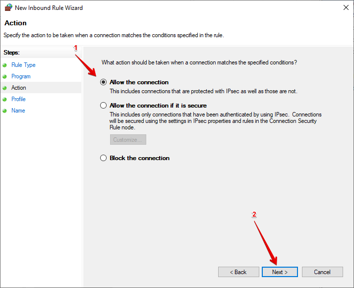 Allow the connection