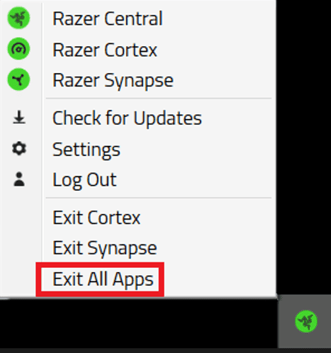 razer exit all apps